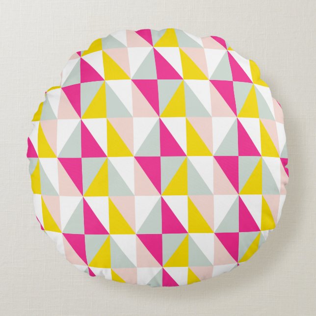 Geometriska trianglar rosor och gultmönster rund kudde (Framsidan)