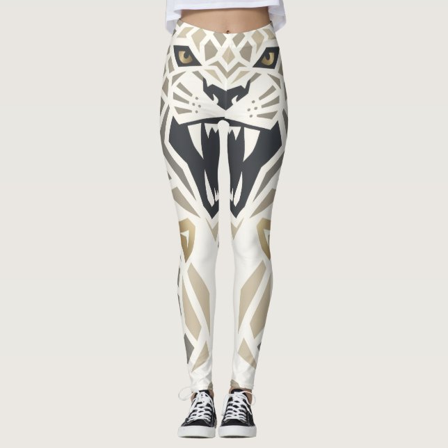 Geometriska Tribal Tiger Leggings – Vildsint Kanti (Framsida)