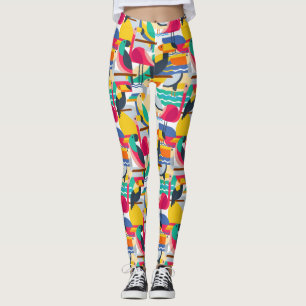 Geometriska tropiska fåglar leggings