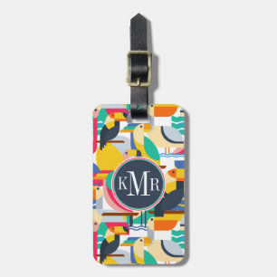 Geometriska tropiska fåglar Monogram Bagagebricka