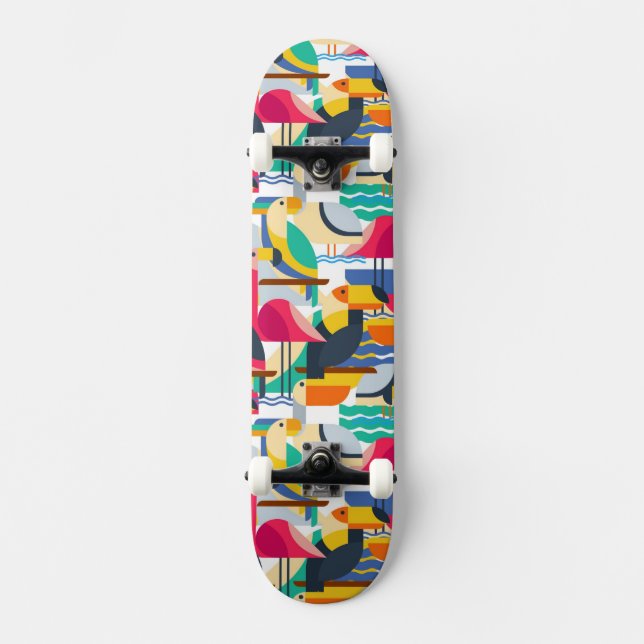Geometriska tropiska fåglar skateboard bräda 20,5 cm (Framsida)