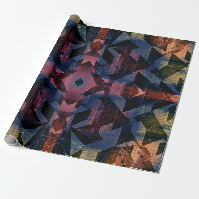 Geometriskt abstrakt mönster med blåaktigt flöde presentpapper (Utrullad)