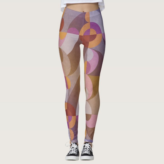 Geometriskt abstrakt retro cirklar Färgglatt mönst Leggings (Framsida)