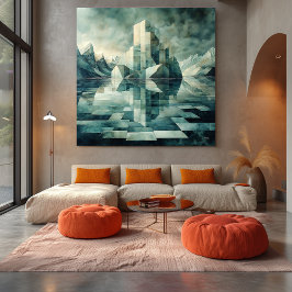 Geometriskt arktiskt landskap med isberger canvastryck