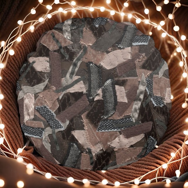 Geometriskt band för abstrakt med jordtoner, textu rund kudde (Skapare uppladdad)