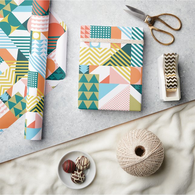Geometriskt Bauhausmönster Scandi Mozaïek Presentpapper (Skapare uppladdad)