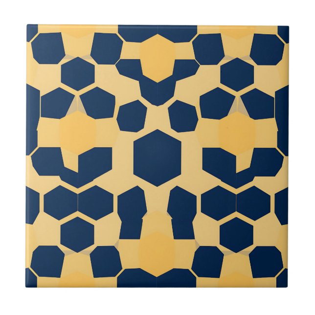 Geometriskt bikakemönster i hexagonform navyblått  kakelplatta (Framsidan)