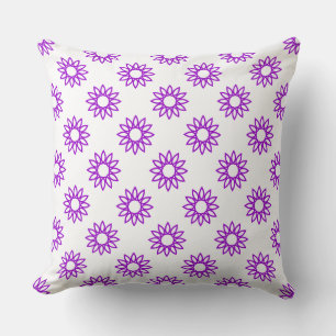 Geometriskt blomma 01 - Lila på vitt Kudde