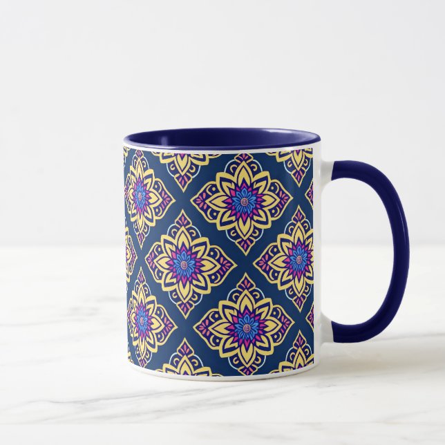 Geometriskt Blommönster för färgstark Boho-Chic Mugg (Höger)