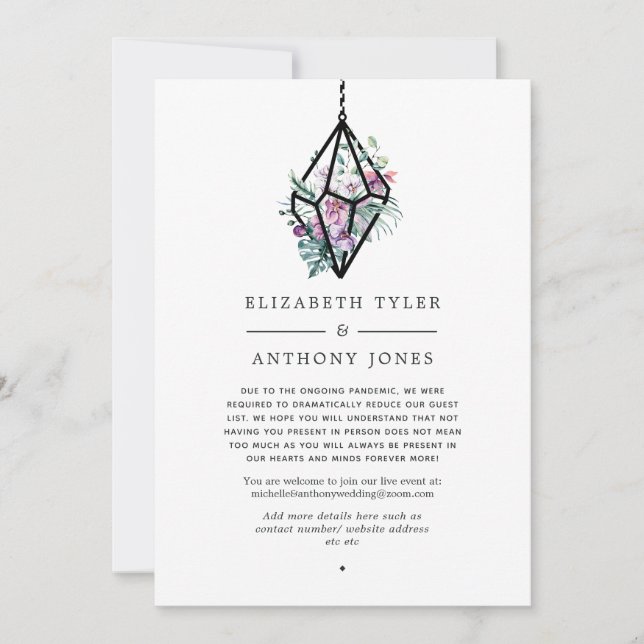 Geometriskt blomterrarier med reducerad gästlista meddelande (Framsida)