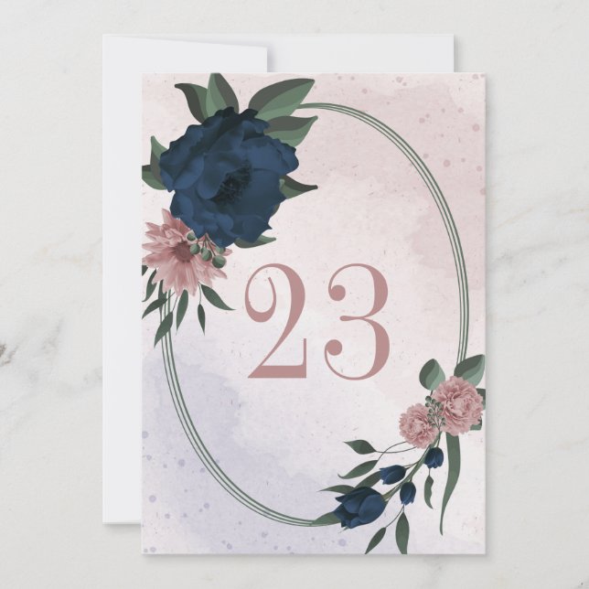 Geometriskt bordsnummer för rosa och marinblommor (Framsida)