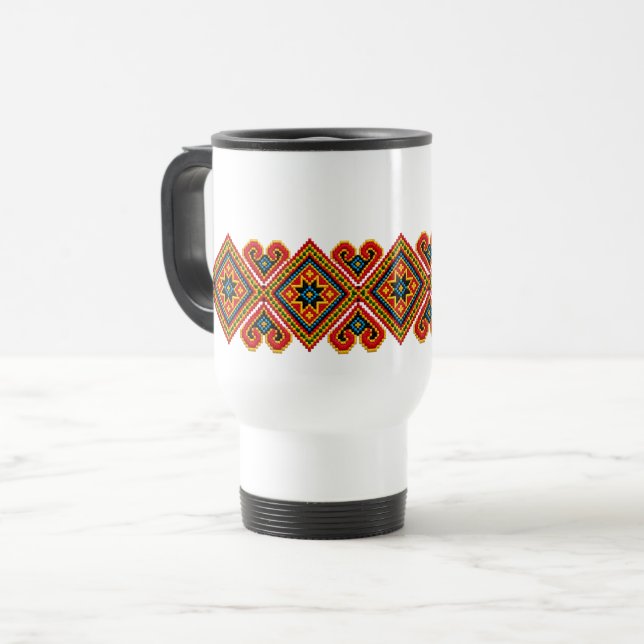Geometriskt broderiliknande utseende resemugg (Framsida vänster)