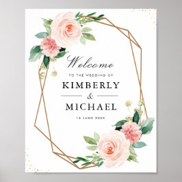 Geometriskt bröllop-tecken för blommigt för rosa poster