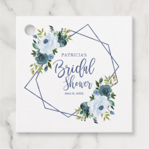 Geometriskt dammigt blått blomstermotiv bröllopsdu gåvor etiketter