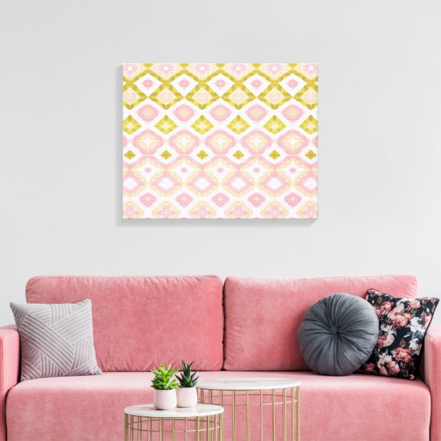 Geometriskt diamantmönster i rosa och olivgrönt canvastryck (Insitu (Vardagsrum))