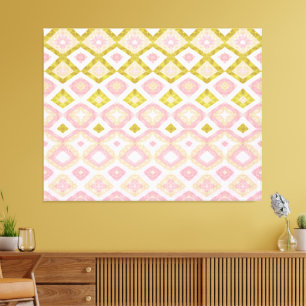 Geometriskt diamantmönster i rosa och olivgrönt canvastryck