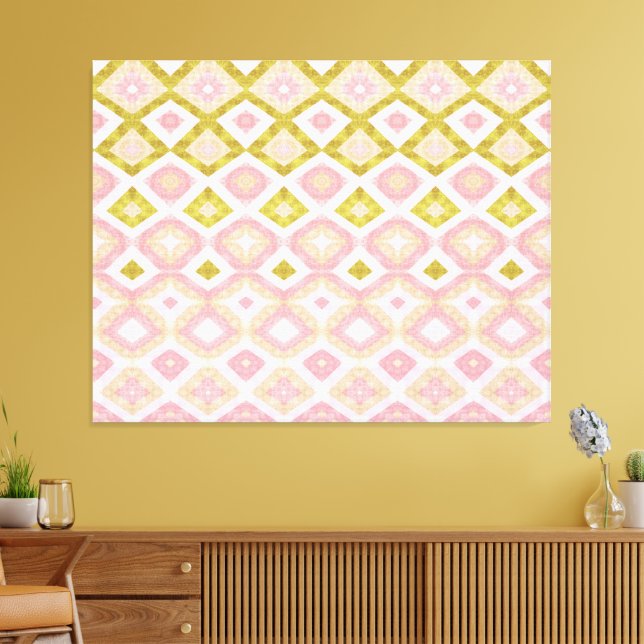 Geometriskt diamantmönster i rosa och olivgrönt canvastryck (Insitu (Vardagsrum))