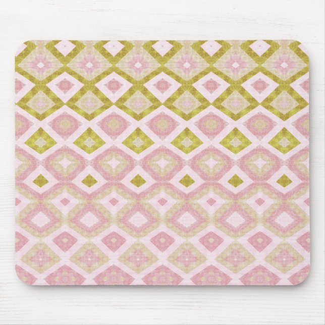 Geometriskt diamantmönster i rosa och olivgrönt musmatta (Framsidan)