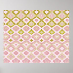 Geometriskt diamantmönster i rosa och olivgrönt poster