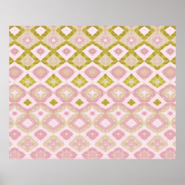 Geometriskt diamantmönster i rosa och olivgrönt poster (Framsidan)