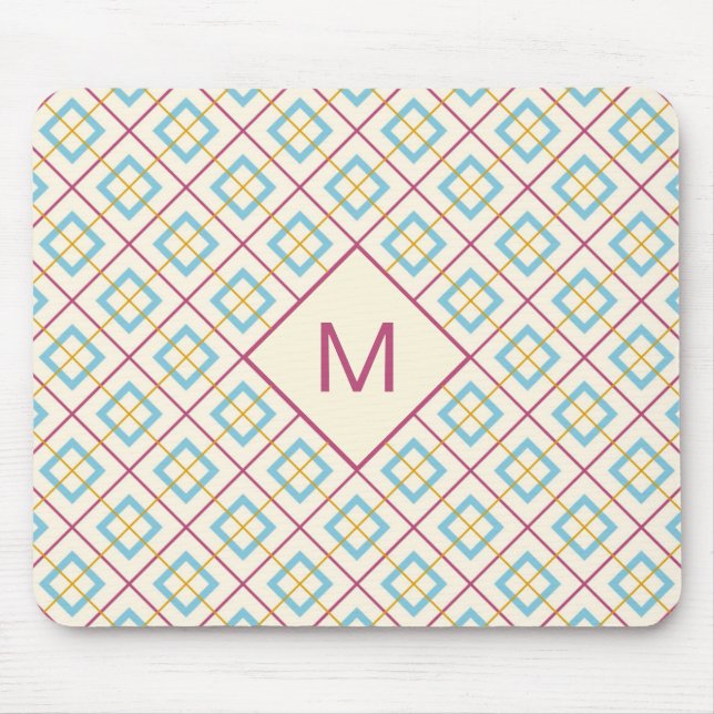 Geometriskt diamantmönster Pastell Rosa och Blå Musmatta (Framsidan)