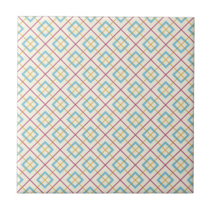 Geometriskt diamantmönster Pastellrosa och Blå Kakelplatta