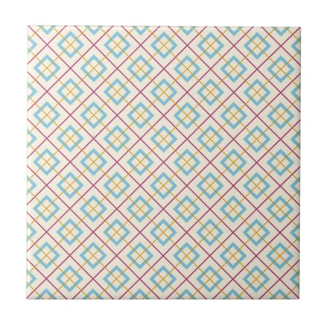Geometriskt diamantmönster Pastellrosa och Blå Kakelplatta (Framsidan)