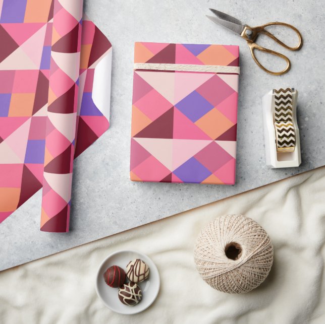 Geometriskt diamantmönster – Rosa & lila Presentpapper (Hantverk)