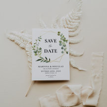 Geometriskt eukalyptus Bröllop spara datum-kort