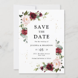 Geometriskt för Burgundy  Rosa Blommigt spara datu Inbjudningar