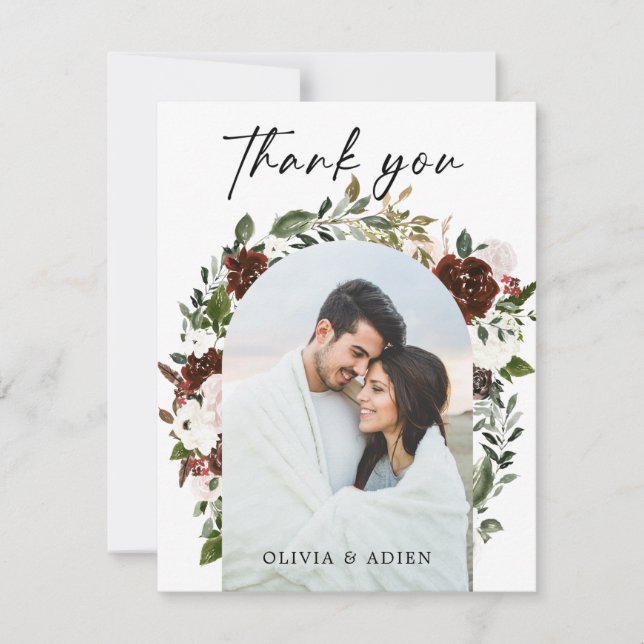 Geometriskt foto för Blommigten Rustik vattenfärg Tack Kort (Framsida)