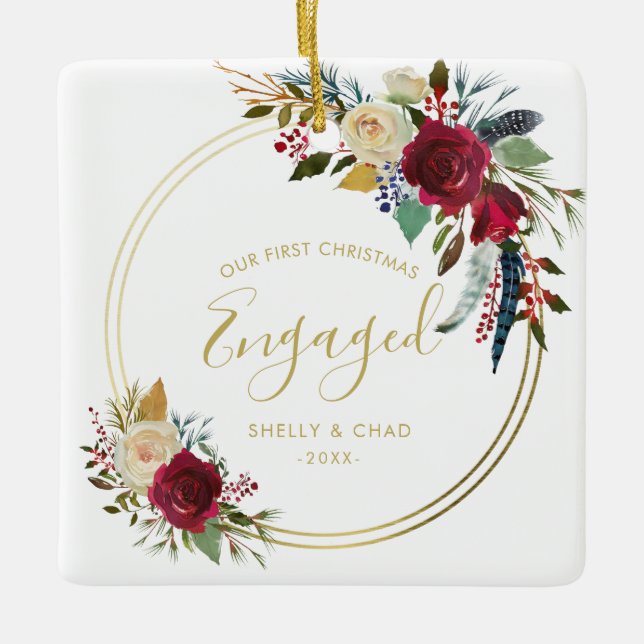 Geometriskt foto från guld - vår första julfest julgransprydnad keramik (Framsida)