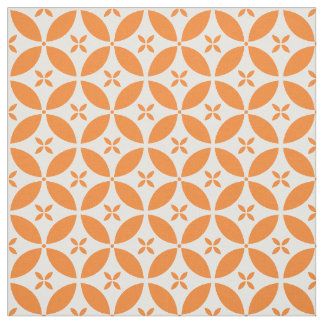 Geometriskt Fyrbladigt Blommönster Orange Vitt Tyg