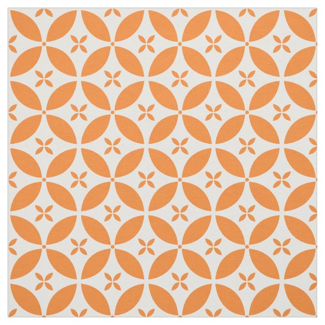 Geometriskt Fyrbladigt Blommönster Orange Vitt Tyg (Provkarta)