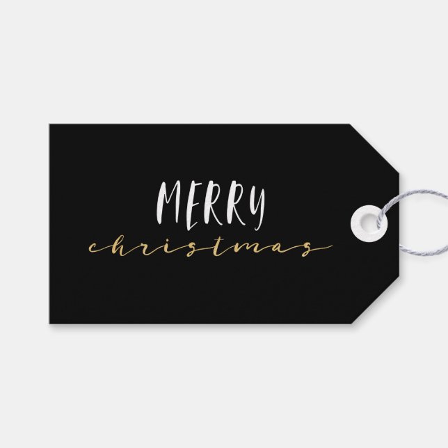 Geometriskt God jul för svart och vit Elegant Presentetikett (Framsidan (Horisontell))