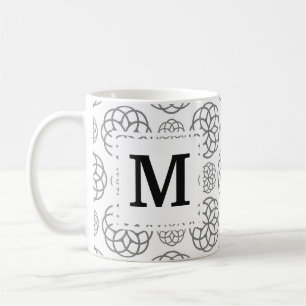 Geometriskt Grått Mönster Initial Monogram Kaffemugg
