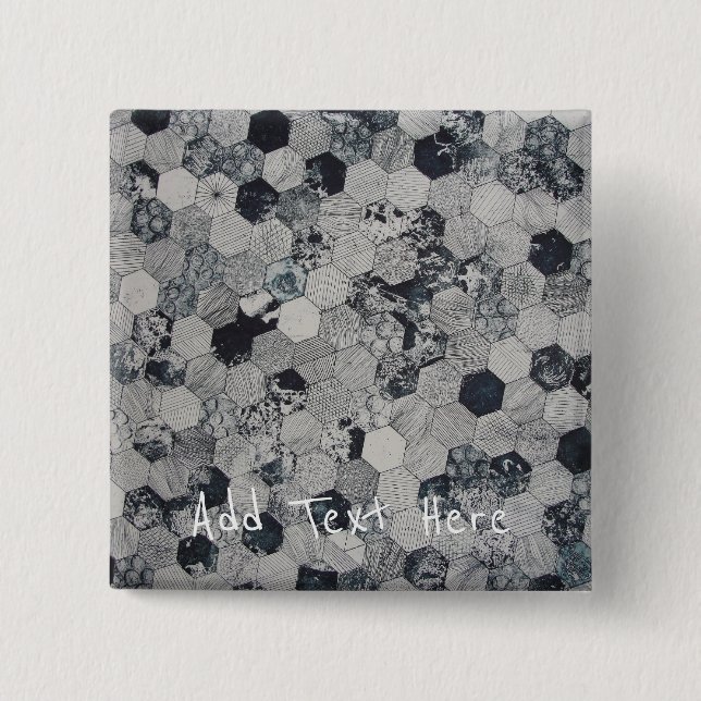 Geometriskt Grått, Vit och Svart Hexagon Mönster Knapp (Framsida)