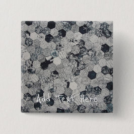 Geometriskt Grått, Vit och Svart Hexagon Mönster Knapp