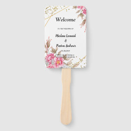 Geometriskt guld ram rosa blommig bröllopsprogram