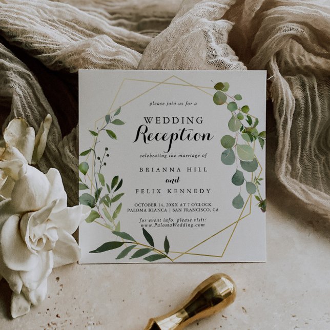 Geometriskt guld Tropisk grön bröllopsmottagning Inbjudningar (Skapare uppladdad)