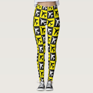 Geometriskt gult flygande jetflygplan leggings
