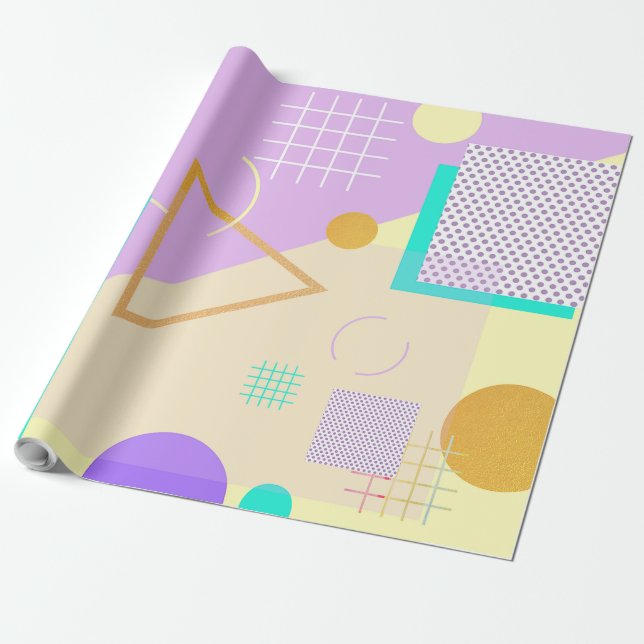 Geometriskt gult tryck presentpapper (Utrullad)