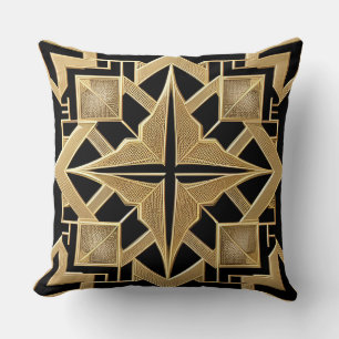 Geometriskt gyllene Art Deco-mönster Kudde