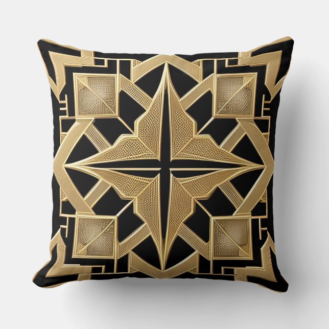 Geometriskt gyllene Art Deco-mönster Kudde (Framsida)