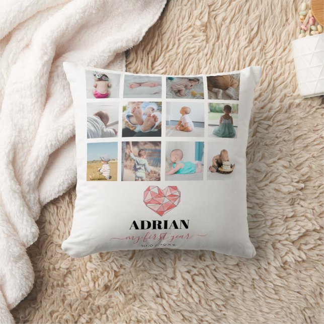 Geometriskt hjärta Bebis första år fotokollage Kudde (Filt)