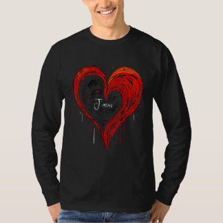 Geometriskt hjärta i ljust svart och rött t shirt