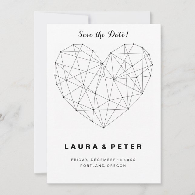 Geometriskt hjärta Spara datumkortsmallen Spara Datumet (Framsida)