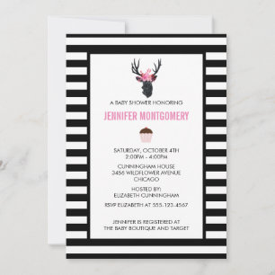 Geometriskt hjorthuvud med blomkrona Baby Shower Inbjudningar