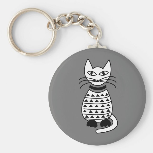 Geometriskt katt för svart och vit Abstrakt Nyckelring (Framsidan)