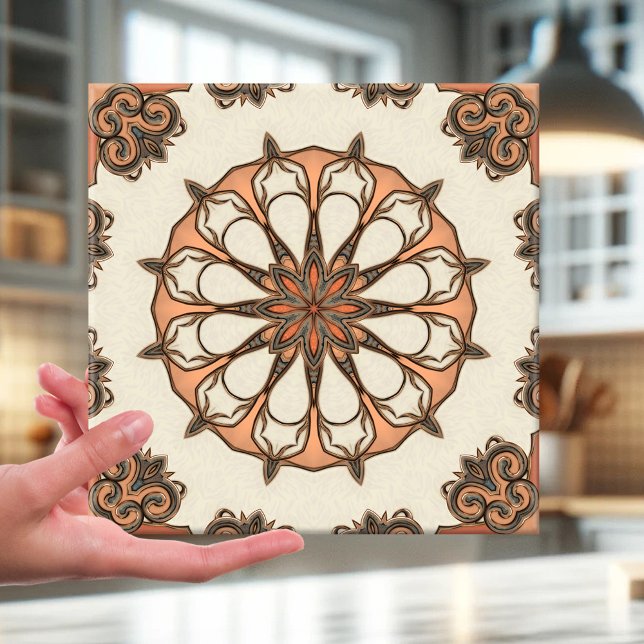 Geometriskt keramiskt plattstål för Stil Kakelplatta (Tile featuring an abstract floral geometric pattern inspired by Italian Mediterranean art )